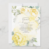 黄色の花 グリーン エレガント リハーサル ディナー 招待状 (正面)