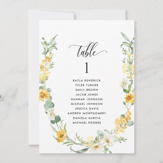 黄色の花, ゲスト名の着席計画カード (裏面)