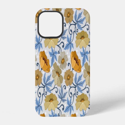 黄色の花:シームレスなテキスタイルデザイン iPhoneケース (裏面)
