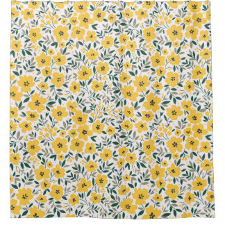 黄色の花：モダンフローラシームレス。 シャワーカーテン