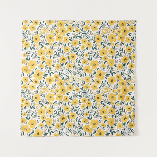 黄色の花：モダンフローラシームレス。 タペストリー (正面)