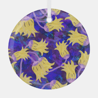 黄色の花:暗い背景の水のカラーアートワーク ガラスオーナメント