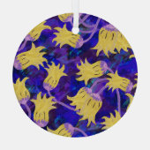 黄色の花:暗い背景の水のカラーアートワーク ガラスオーナメント (裏面)