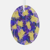 黄色の花:暗い背景の水のカラーアートワーク ガラスオーナメント (正面左)