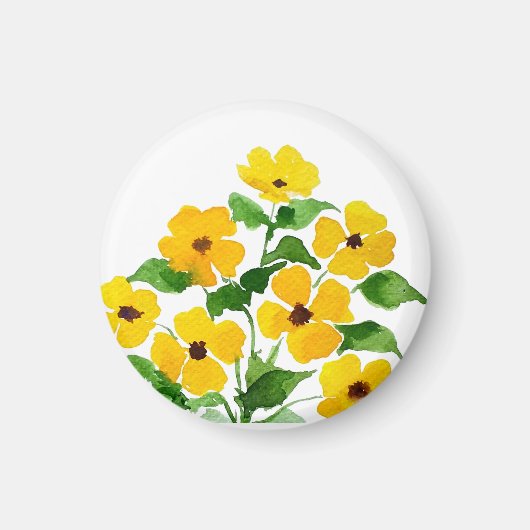 黄色の花、水彩画 マグネット (正面)