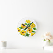 黄色の花、水彩画 ラウンド壁時計 (ホーム)