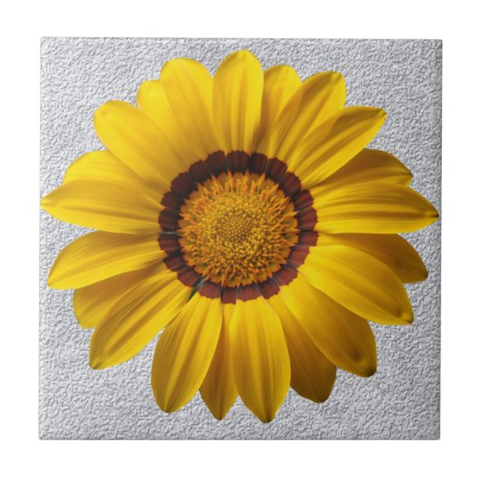 黄色の花、灰色の石の壁のテクスチャ背景 タイル (正面)