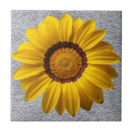 黄色の花、灰色の石の壁のテクスチャ背景 タイル