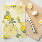黄色の花、花のパターン、あなたの名前 キッチンタオル (四つ折り)