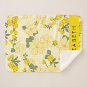 黄色の花、花のパターン、あなたの名前 シェルパブランケット (正面(横))