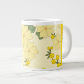 黄色の花、花のパターン、あなたの名前 ジャンボコーヒーマグカップ (正面右)