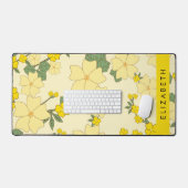 黄色の花、花のパターン、あなたの名前 デスクマット (キーボード&マウス)