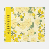 黄色の花、花のパターン、あなたの名前 フリースブランケット (正面(横))