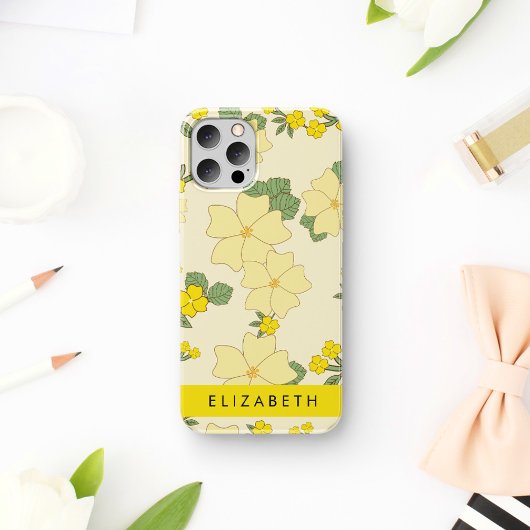 黄色の花、花のパターン、あなたの名前 Case-Mate iPhoneケース