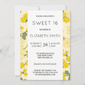 黄色の花、花のパターン、甘い16 招待状 (正面)