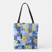 黄色の花 青い模様 トートバッグ (裏面)