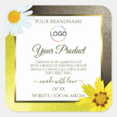 黄色の茶色のグリッター白い製品ラベルのロゴの追加 スクエアシール (正面)