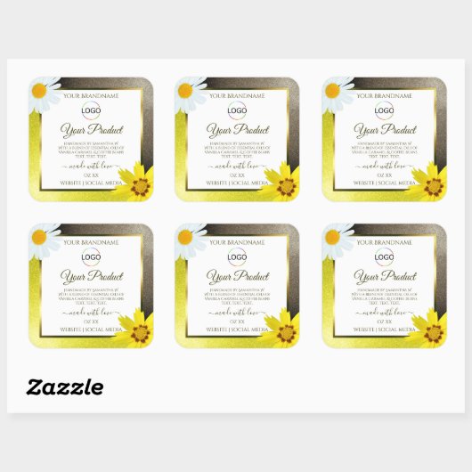 黄色の茶色のグリッター白い製品ラベルのロゴの追加 スクエアシール (シート)