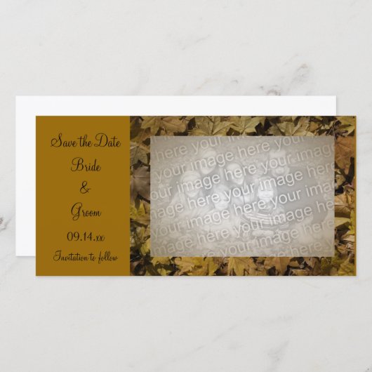 黄色の落ちた葉写真カードの日付を保存 セーブザデート (正面/裏面)