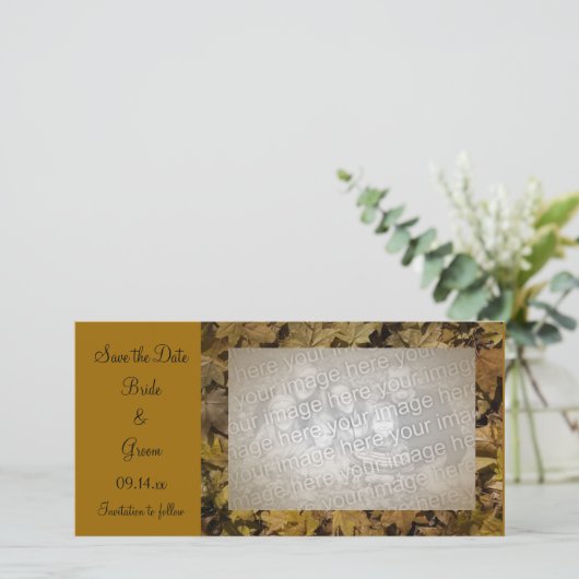 黄色の落ちた葉写真カードの日付を保存 セーブザデート (スタンド正面)