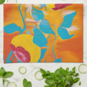 黄色の落ちる柿 キッチンタオル (折り畳み)