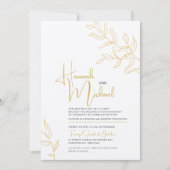 黄色の葉の枝のスケッチ ウェディング 招待状 (正面)