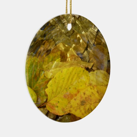 黄色の葉樺の木のストリーム セラミックオーナメント (右)