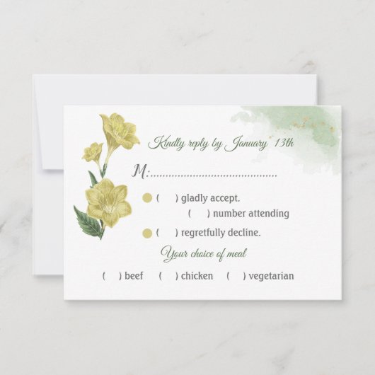 黄色の葉緑の食事 出欠カード (正面)