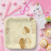 黄色の葉金ゴールド紙プレート ペーパープレート (パーティー)