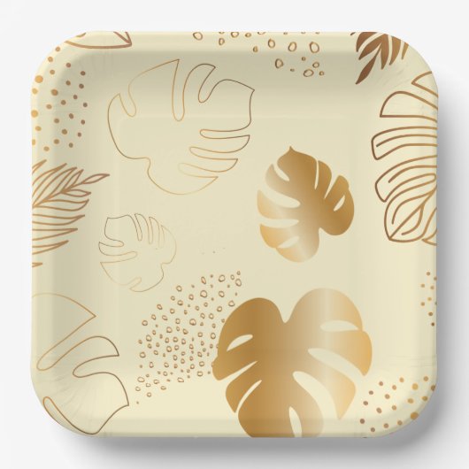 黄色の葉金ゴールド紙プレート ペーパープレート (正面)