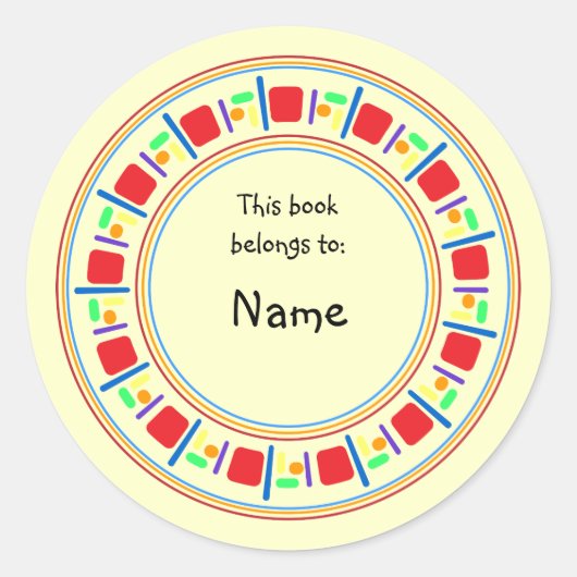 黄色の蔵書票とカラフル縁ど ラウンドシール (正面)