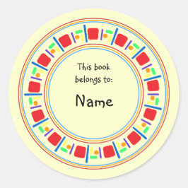 黄色の蔵書票とカラフル縁ど ラウンドシール