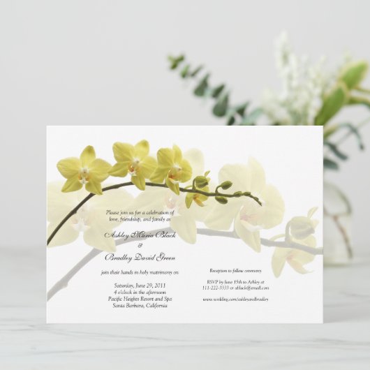 黄色の蘭のカスタマイズ可能結婚式招待状 招待状 (スタンド正面)