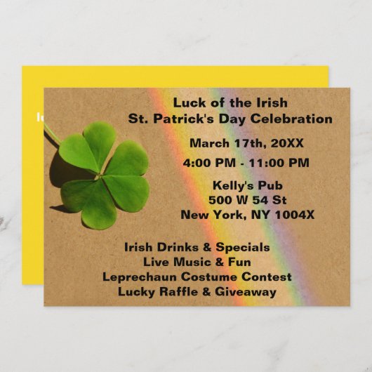 黄色の虹のセントパトリックデーの招待状 招待状 (正面/裏面)