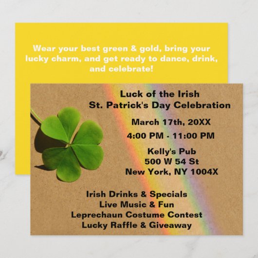 黄色の虹セントパトリックデーの招待状 招待状 (正面/裏面)