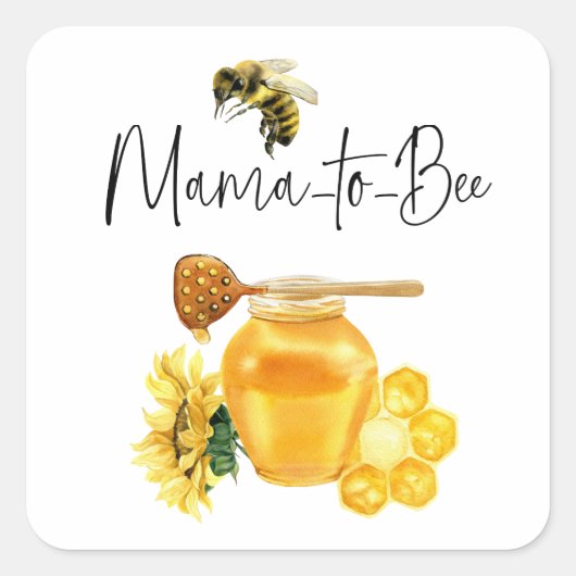 黄色の蜂蜜の水色ひまわりミツバチ赤ちゃんシャワー スクエアシール (正面)