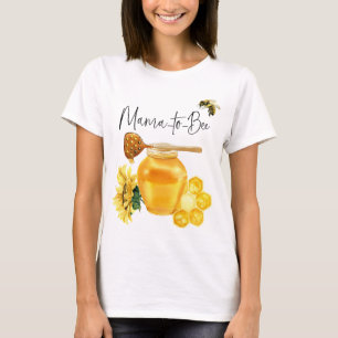 黄色の蜂蜜の水色ひまわりミツバチ赤ちゃんシャワー Tシャツ
