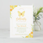 黄色の蝶の水彩画 ベビーシャワー招待状 招待状 (スタンド正面)