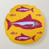 黄色の装飾用クッションと赤魚2025 ラウンドクッション (正面)