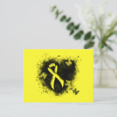 黄色の認識リボン グランジハート ポストカード (スタンド正面)