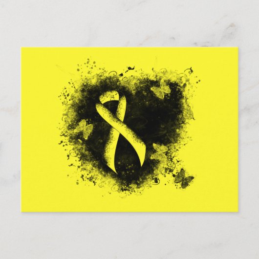黄色の認識リボン グランジハート ポストカード (正面)