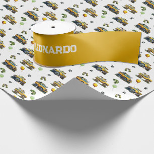 黄色の誕生日グリーティングと名前をカスタムする サテンリボン