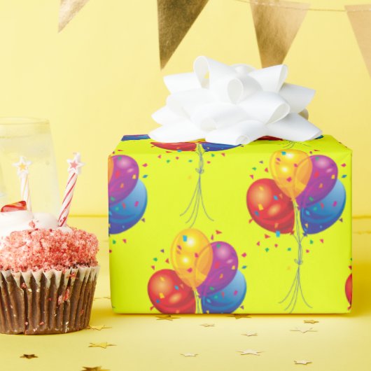 黄色の誕生日バルーンブーケ ラッピングペーパー (誕生日パーティー)