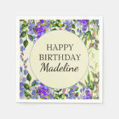 黄色の誕生日パーティーに紫の水色フローラ スタンダードカクテルナプキン (正面)