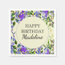 黄色の誕生日パーティーに紫の水色フローラ スタンダードカクテルナプキン