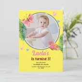 黄色の誕生日蝶招待状と写真 招待状 (スタンド正面)