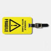 黄色の警告シンボル気に付き壊れやすいハンドル ラゲッジタグ (正面横)