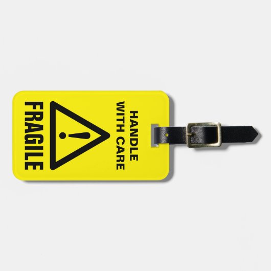 黄色の警告シンボル気に付き壊れやすいハンドル ラゲッジタグ (正面横)