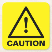 黄色の警告警告記号のおもしろいカスタム記号 スクエアペーパーコースター (正面)