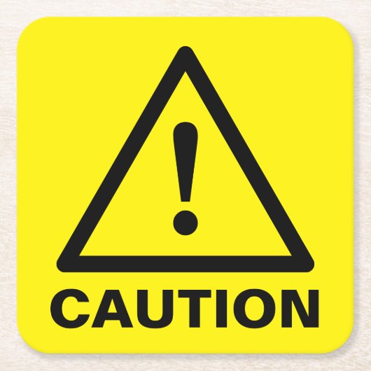 黄色の警告警告記号のおもしろいカスタム記号 スクエアペーパーコースター (正面)